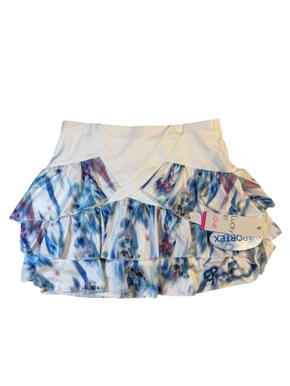 Lucky in Love White tennis skort vaportex ruffle tiered blue purple SMALL NWT